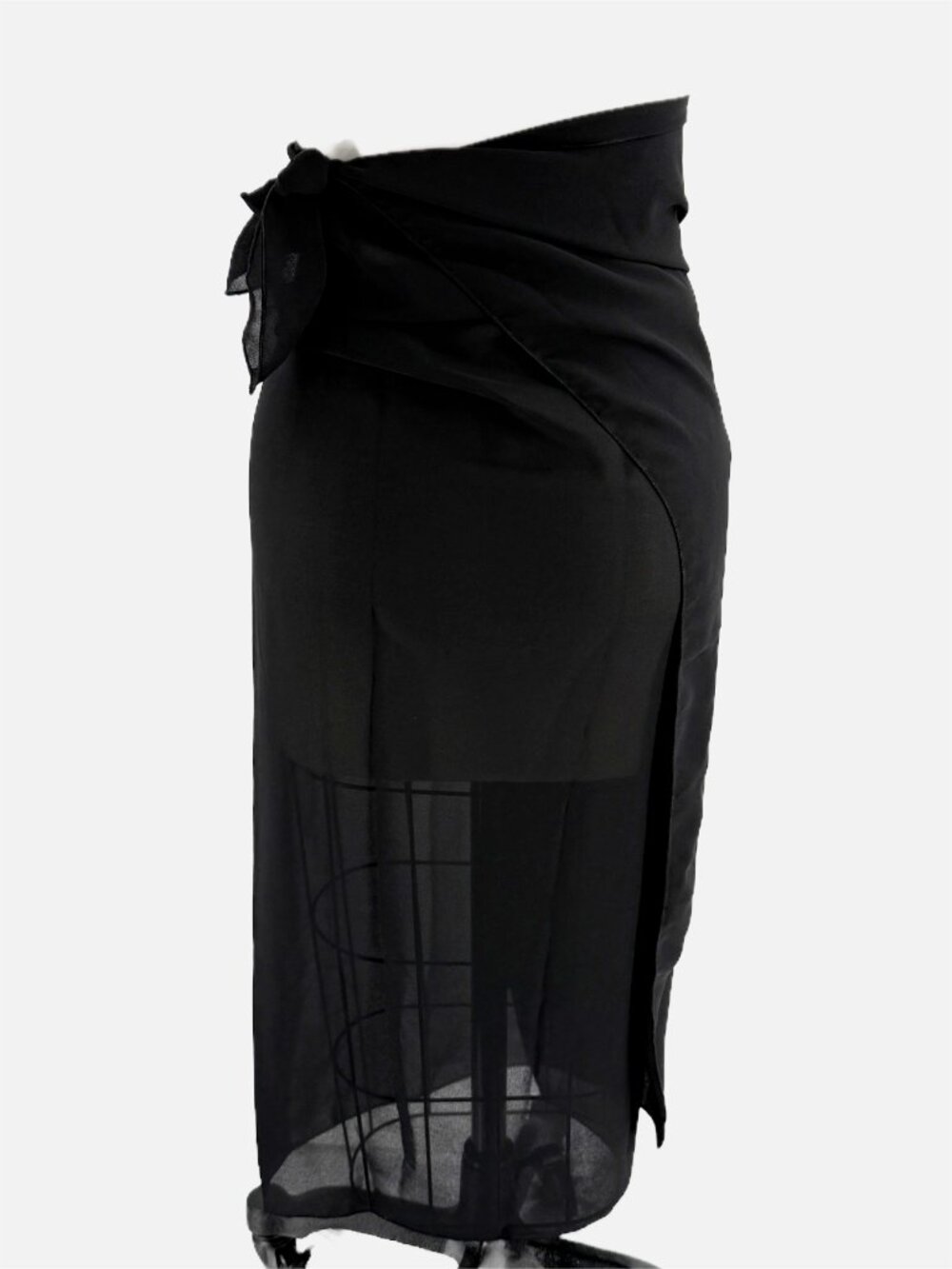 Black Tie-Front Beach Sarong Wrap Midi resort wear island vibe beachcore - Picture 8 of 10